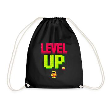 Level Up Pixelheld Retro - Turnbeutel - Schwarz - Vorne