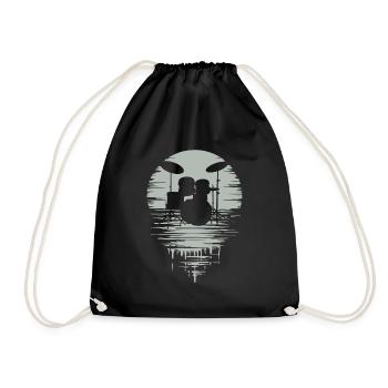 Drumset Silhouette Drums with Reflection - Drawstring Bag - black - Front