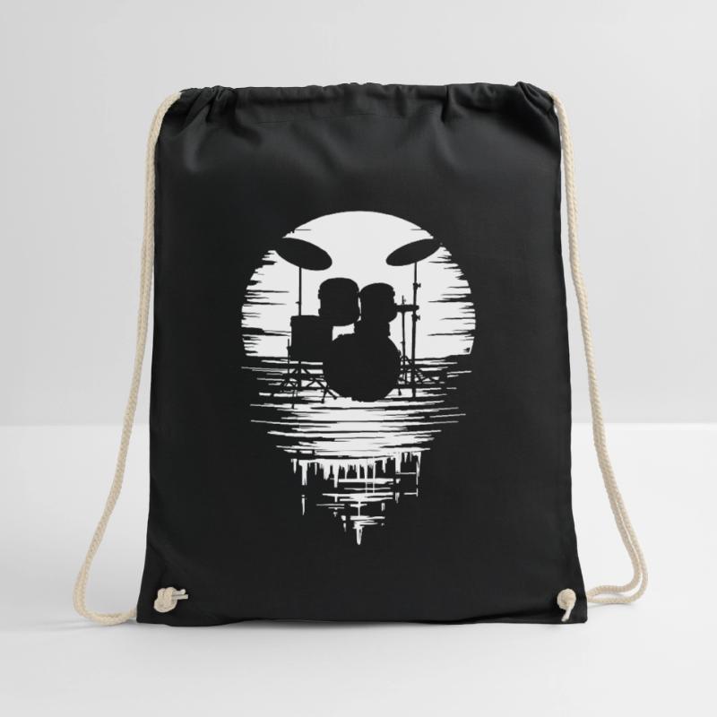 Drumset Silhouette Drums with Reflection Drawstring Bag