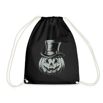 Halloweenkürbis mit Zylinder Strichzeichnung - Turnbeutel - Schwarz - Vorne
