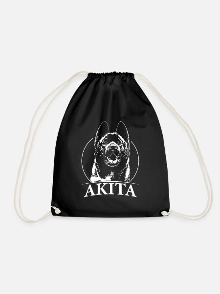 American AKITA dog canine portrait Wilsigns - Drawstring Bag - black