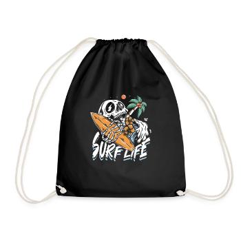 Surf life | sun & chill beach skull - Drawstring Bag - black - Front