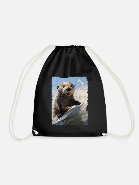 Surfing Sea Otter - Turnbeutel - Schwarz