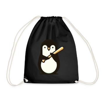 Cute Penguin Baseball Comic - Drawstring Bag - black - Front
