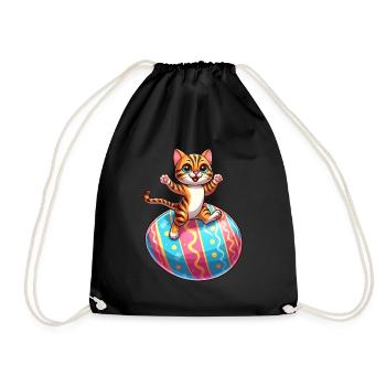 Dancing Bengal cat on easter egg - Drawstring Bag - black - Front