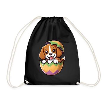 Buntes Osterei mit Schlüpfendem Beagle Design - Turnbeutel - Schwarz - Vorne