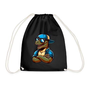 Cooler Dino T-Rex mit Sonnenbrille lustig - Turnbeutel - Schwarz - Vorne