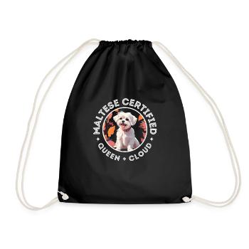 Maltese Certified – Queen + Cloud Cute Dog Design - Drawstring Bag - black - Front