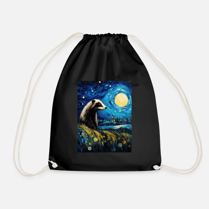 dachs, van gogh, sternennacht, tier - Turnbeutel - Schwarz