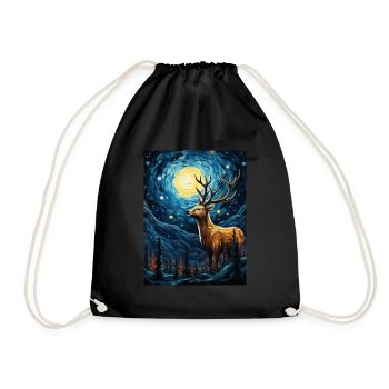 Cerf, Van Gogh, Nuit Étoilée, Animal - Sac de sport léger - noir - Devant