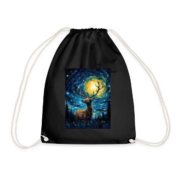 Cerf, Van Gogh, Nuit Étoilée, Animal - Sac de sport léger - noir - Devant