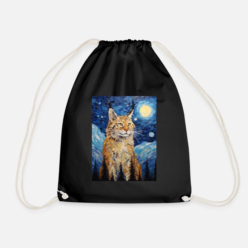 luchs, van gogh, sternennacht, tier - Turnbeutel - Schwarz