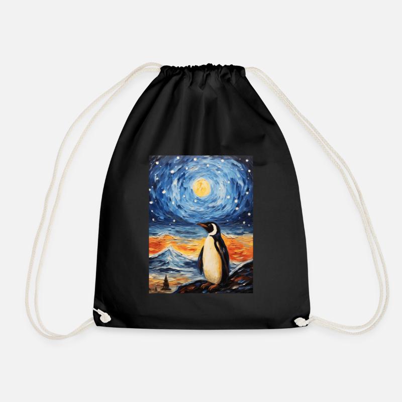 pinguin, van gogh, sternennacht, tier, vogel - Turnbeutel - Schwarz