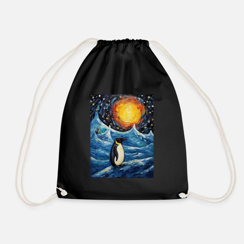 pinguin, van gogh, sternennacht, tier, vogel - Turnbeutel - Schwarz