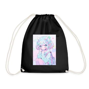 elf, anime, girl, otaku, kawaii, cute - Drawstring Bag - black - Front