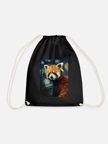 roter panda, van gogh, style - Turnbeutel - Schwarz
