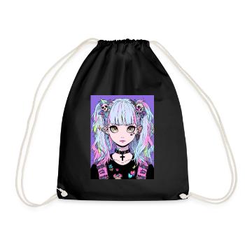 Anime, Mädchen, Geschenk - Turnbeutel - Schwarz - Vorne