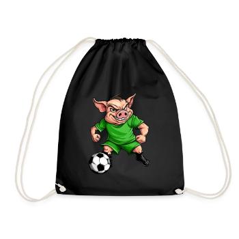 green soccer piggy - Drawstring Bag - black - Front