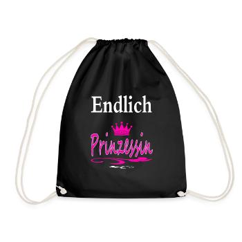 Endlich Prinzessin cooler Spruch Geschenk - Turnbeutel - Schwarz - Vorne