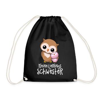 Kleine Lieblingsschwester - Beste Schwester Eulen - Turnbeutel - Schwarz - Vorne