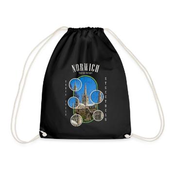 Norwich England UK City Skyline Vintage Retro - Drawstring Bag - black - Front
