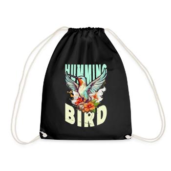 Hummingbird Flowers Bird Animal Art Watercolor Colorful - Drawstring Bag - black - Front