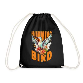 Hummingbird Flowers Bird Animal Art Watercolor Colorful - Drawstring Bag - black - Front