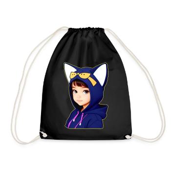 Mignon Anime Manga Fille avec Cat Hoodie - Sac de sport léger - noir - Devant