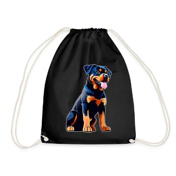 Cute Rottweiler in comic style - Drawstring Bag - black - Front