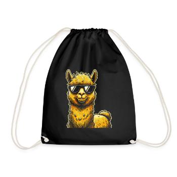 Funny Llama Alpaca with Sunglasses Comic Art - Drawstring Bag - black - Front