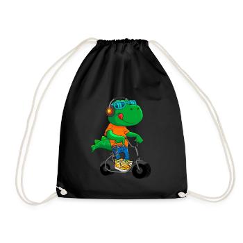 Dino Scooter Dino Liebhaber Lustige Geschenkidee - Turnbeutel - Schwarz - Vorne
