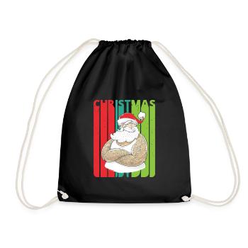 Retro Christmas Gifts. Tattooed Santa. Humorous. - Drawstring Bag - black - Front
