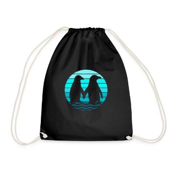 Loving Penguin Couple Holding Hands - Drawstring Bag - black - Front