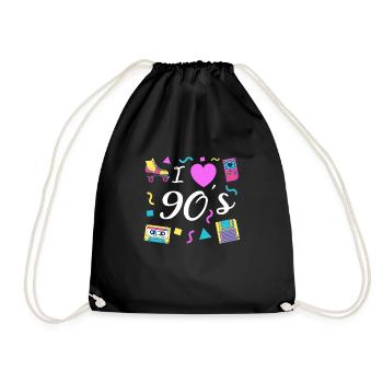 I love 90's 90s Party Retro Costume Gift - Drawstring Bag - black - Front