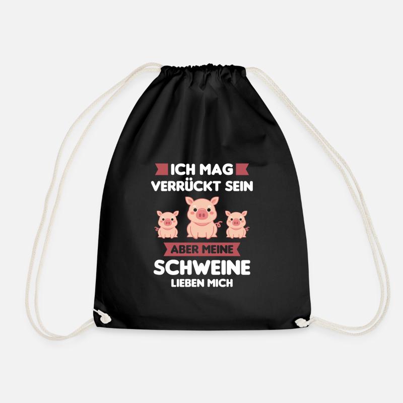 Schwein Schweine Schweinchen Bauer Geschenk - Turnbeutel - Schwarz
