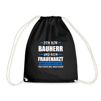 Bauherr Häuslebauer Bauherren Geschenk - Turnbeutel - Schwarz - Vorne