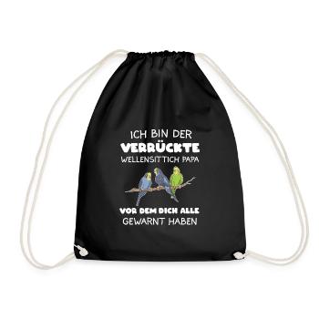 Wellensittich Papa Wellensittiche Sittich Geschenk - Turnbeutel - Schwarz - Vorne