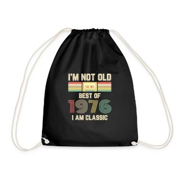 Vintage 1976 Birthday Retro Cassette Gift - Drawstring Bag - black - Front