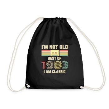 Vintage 1983 Birthday Retro Cassette Gift - Drawstring Bag - black - Front