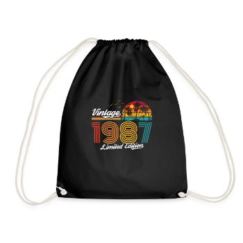 Vintage 1987 87 Birthday Retro Vintage Gift - Drawstring Bag - black - Front