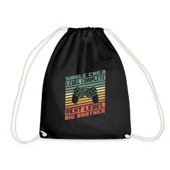 Level Complete Einzelkind Bruder Geburt Geschenk - Turnbeutel - Schwarz - Vorne