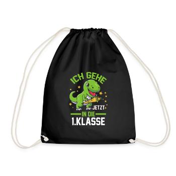 1. Klasse Einschulung Dino Geschenk - Turnbeutel - Schwarz - Vorne
