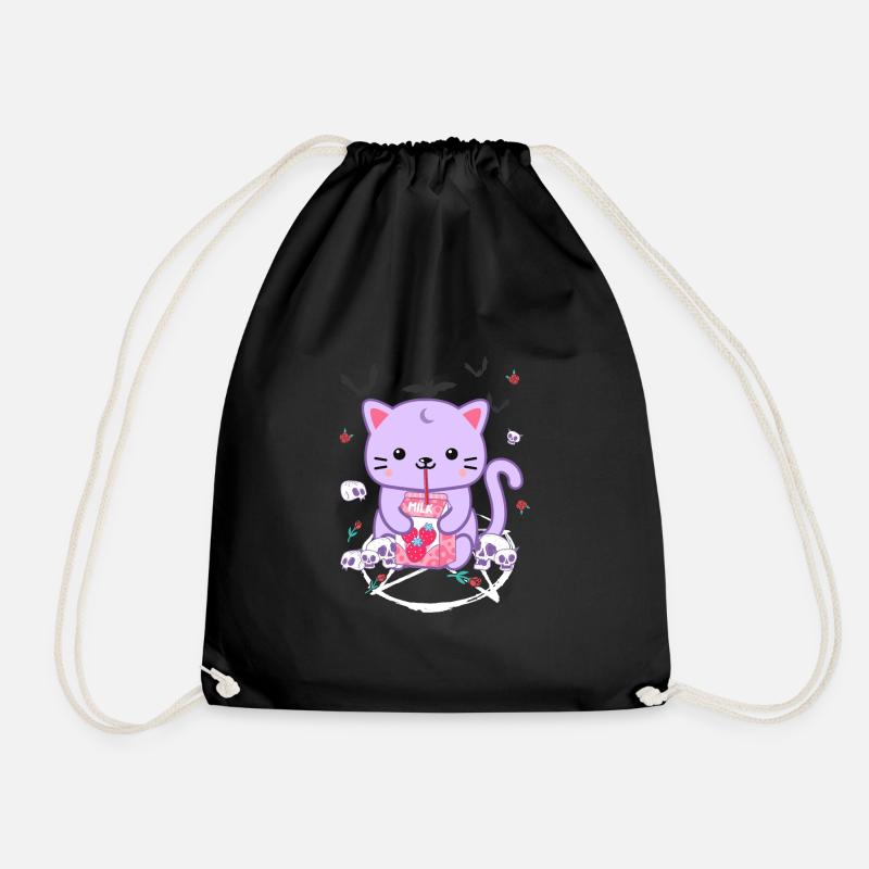 Katze Erdbeermilch Goth-Katze Goth Geschenk - Turnbeutel - Schwarz