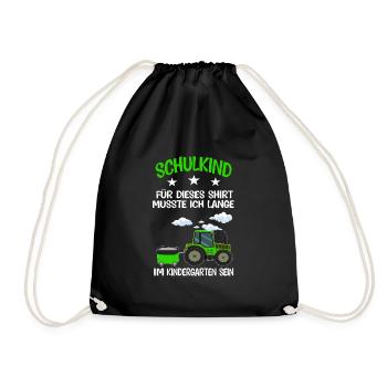Schulkind Traktor Schulanfänger Geschenk - Turnbeutel - Schwarz - Vorne