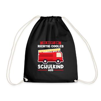Schulkind Feuerwehr Schulbeginn Geschenk - Turnbeutel - Schwarz - Vorne