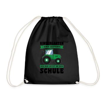 Schulkind Traktor Schulanfänger Geschenk - Turnbeutel - Schwarz - Vorne