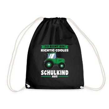 Schulkind Traktor Schulbeginn Geschenk - Turnbeutel - Schwarz - Vorne