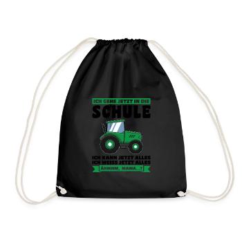 Schulkind Traktor Schulanfänger Geschenk - Turnbeutel - Schwarz - Vorne