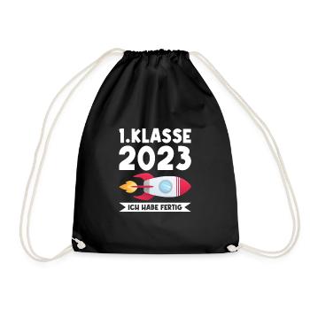 1.Klasse 2023 Rakete Erstklässler 2023 Geschenk - Turnbeutel - Schwarz - Vorne