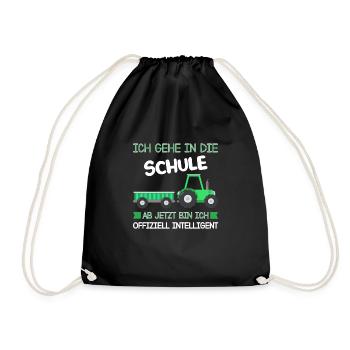 Schulkind Traktor Schulanfänger Geschenk - Turnbeutel - Schwarz - Vorne